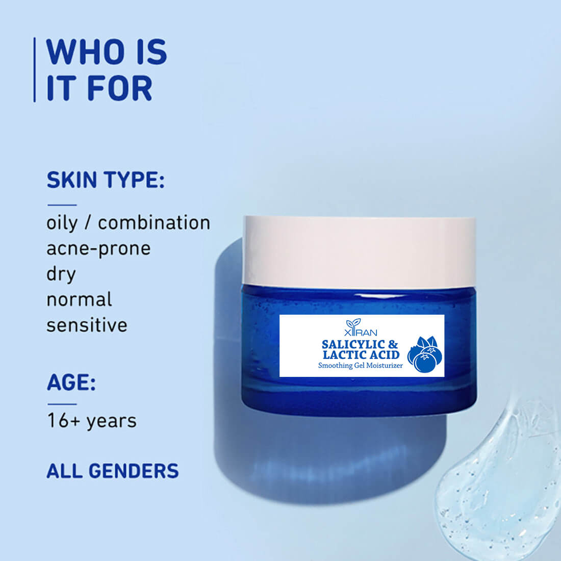 private label salicylic & lactic acid repair skin smoothing gel moisturizer